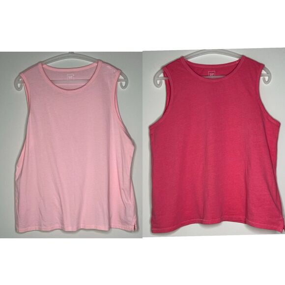 GAP Womens Sz Large Pink Tank Top Sleeveless Shirt 100% Cotton Lot Of 2 Layering - Picture 1 of 14